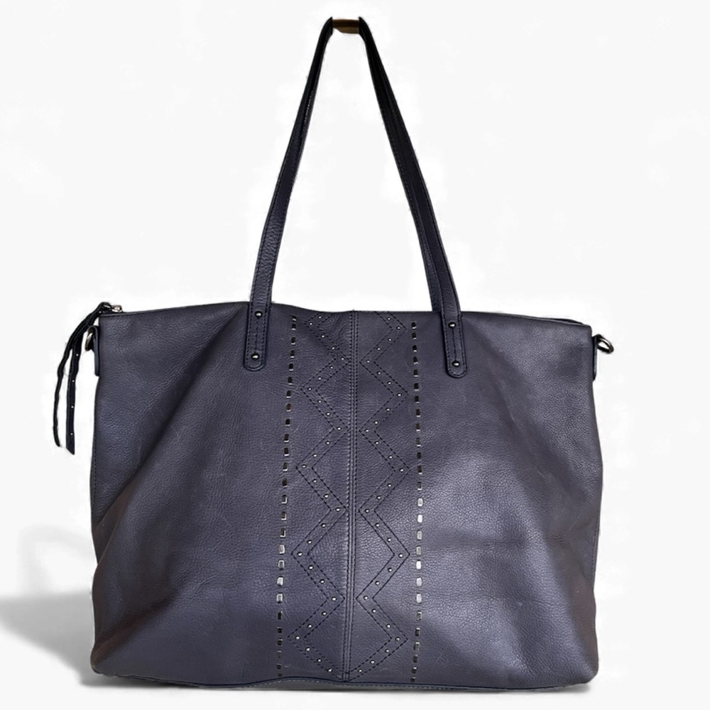 Lucky Brand Genuine Leather Studded Blue Large Shopper / Tote Bag